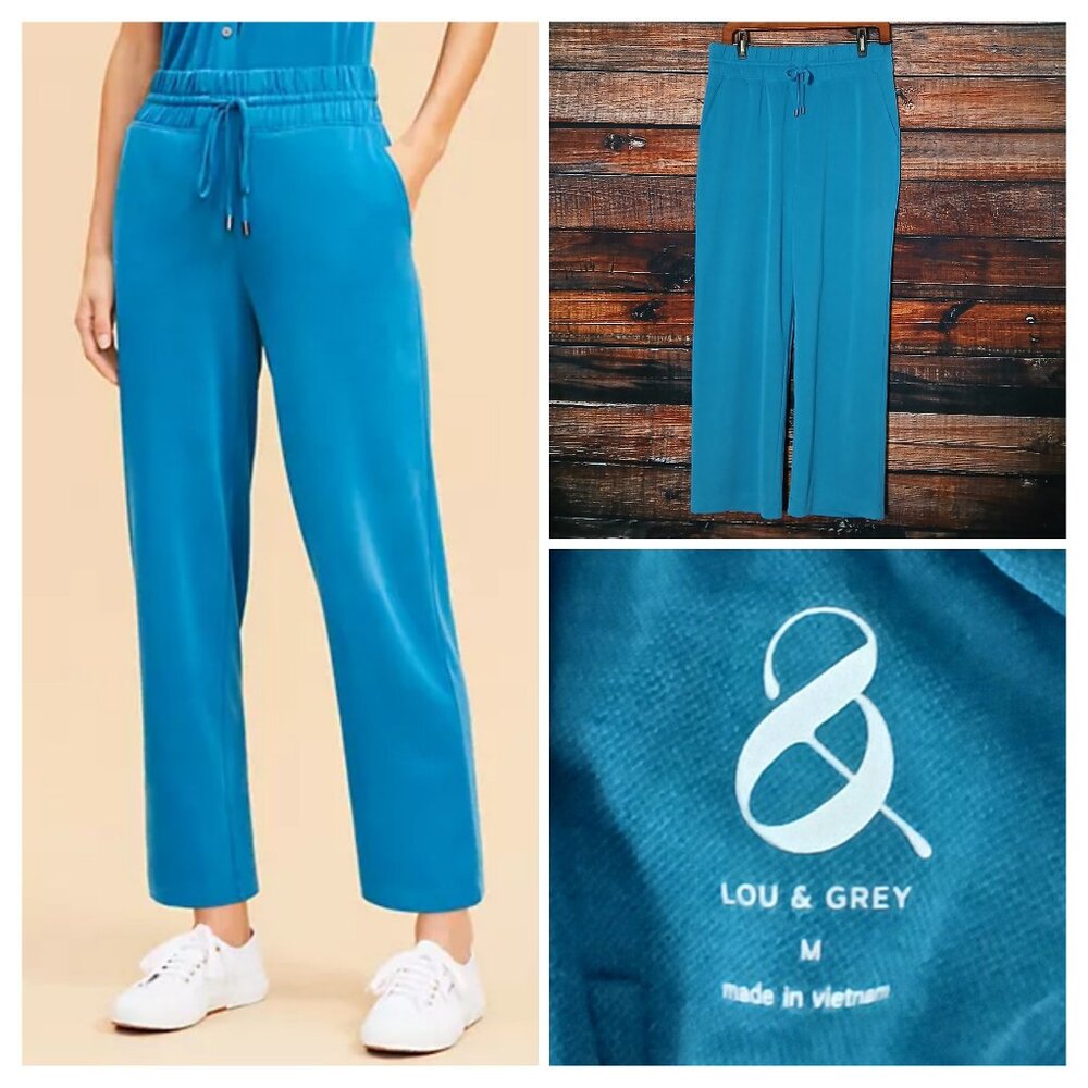 NWT Lou & Grey Pants M Sandwashed Modal Straight Crop Drawstring Teal Stretch